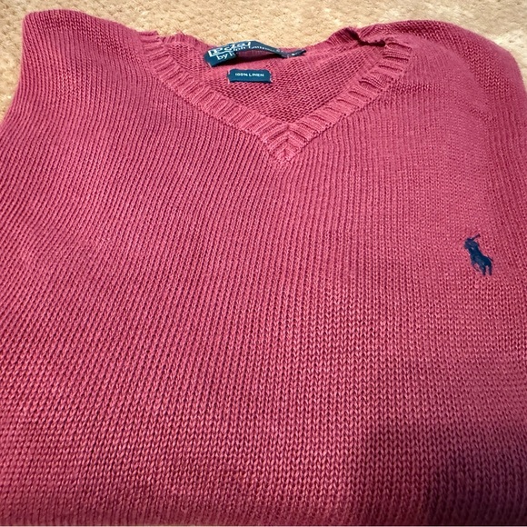 Polo by Ralph Lauren Red V-Neck 100% Linen Sweater. great fit lightly wore